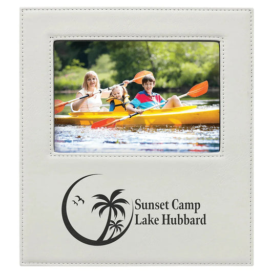 White 5" x 7" Leatherette Photo Frame with 4 1/4" x 8 7/8" Engraving Area