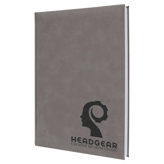 Gray 7" x 9 3/4" Laserable Leatherette Sketch Book with Unlined Notepad