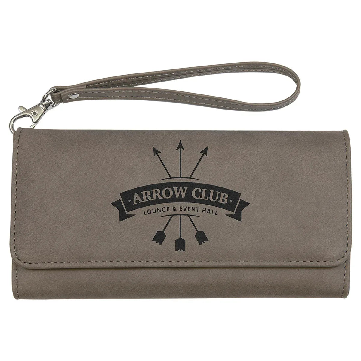 Gray 7 1/2" x 4" Laserable Leatherette Wallet with Strap