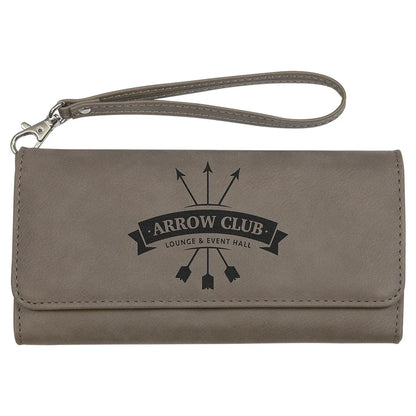 Gray 7 1/2" x 4" Laserable Leatherette Wallet with Strap