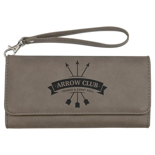 Gray 7 1/2" x 4" Laserable Leatherette Wallet with Strap