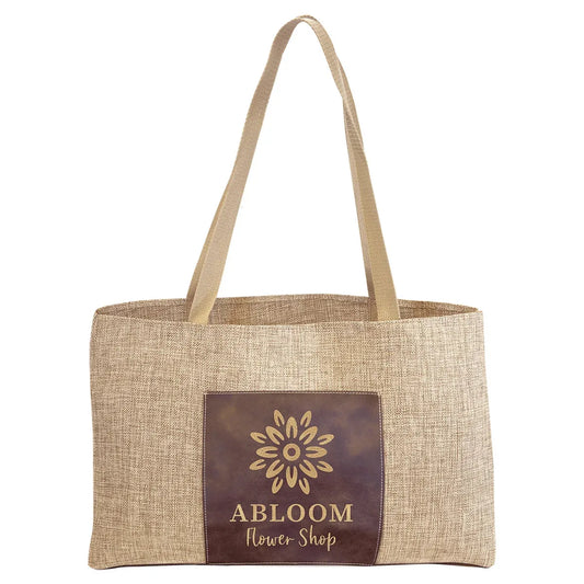 Rustic/Gold 19" x 12" Burlap Bag with 5" Laserable Leatherette Gusset