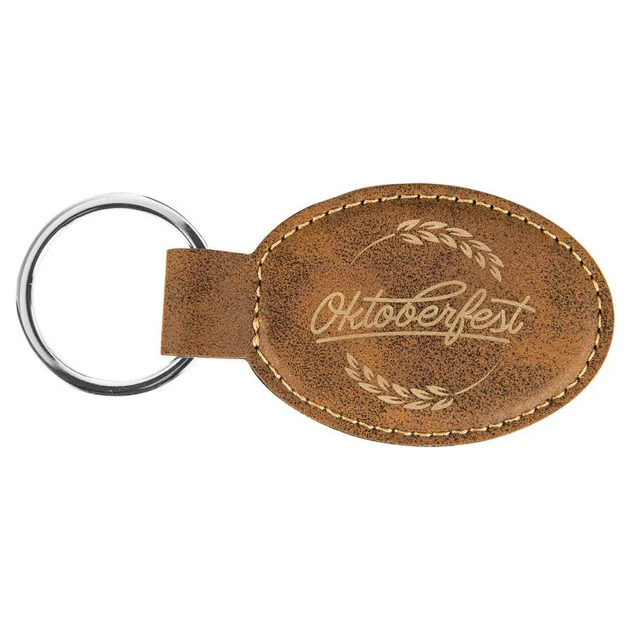 Rustic/Gold 3" x 1 3/4" Laserable Leatherette Oval Keychain