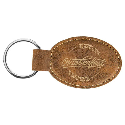 Rustic/Gold 3" x 1 3/4" Laserable Leatherette Oval Keychain