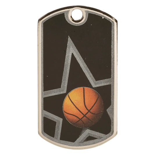 2" Black/Silver Basketball Laserable Star Dog Tag