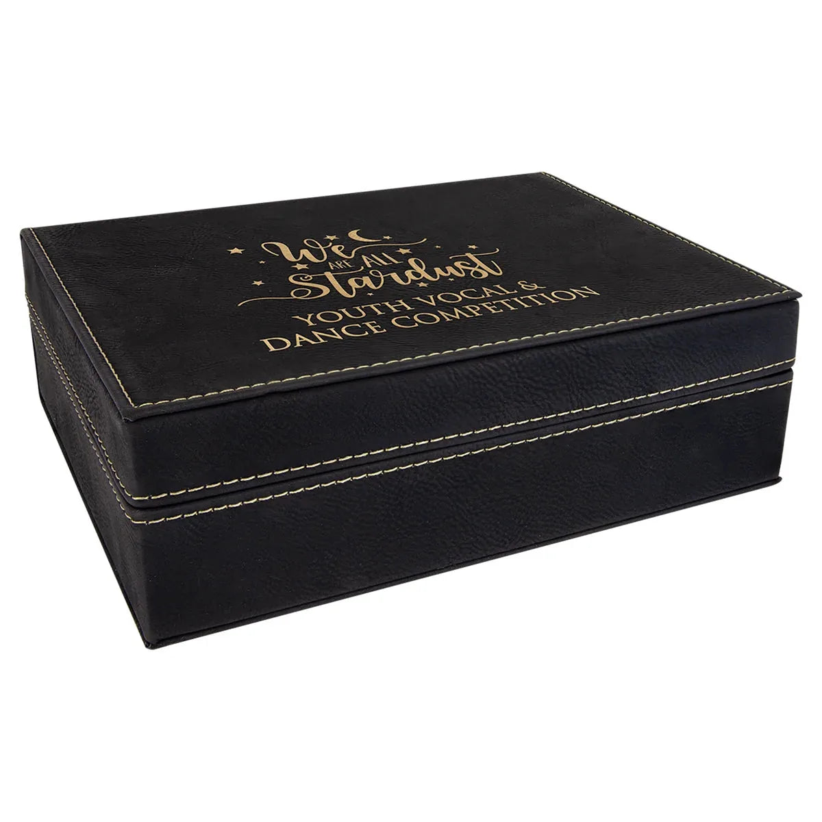 Black/Gold 8" x 6 3/8" Laserable Leatherette Premium Gift Box