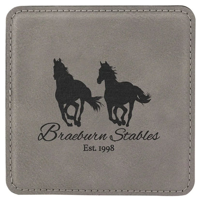 Gray 4" x 4" Square Laserable Leatherette Coaster