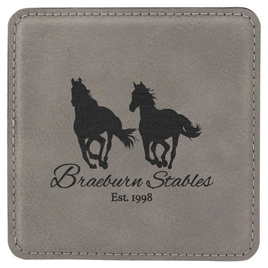 Gray 4" x 4" Square Laserable Leatherette Coaster
