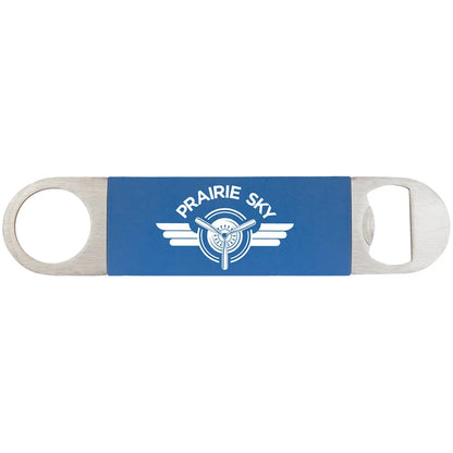 Blue White 1 1/2" x 7" Bottle Opener with Silicone Grip