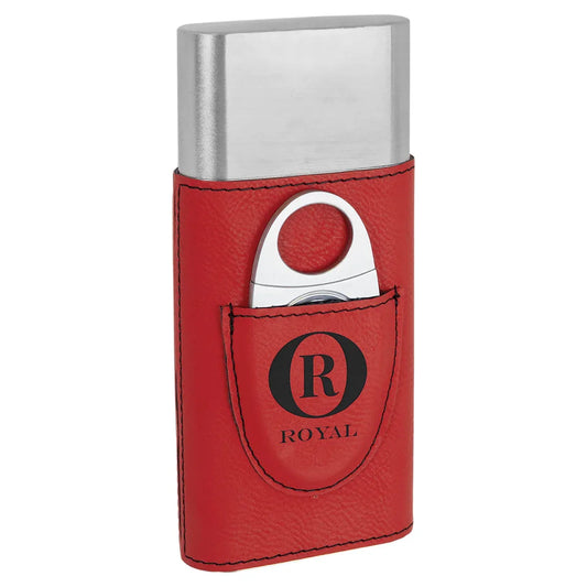 Red Laserable Leatherette Cigar Case with Cutter