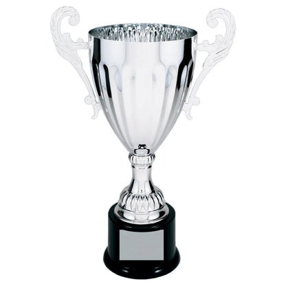 Silver 12" Completed Metal Cup Trophy on Plastic Base