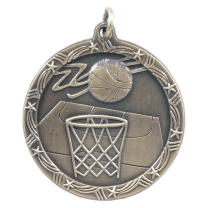 Antique Gold 1 3/4" Basketball Shooting Star Medal