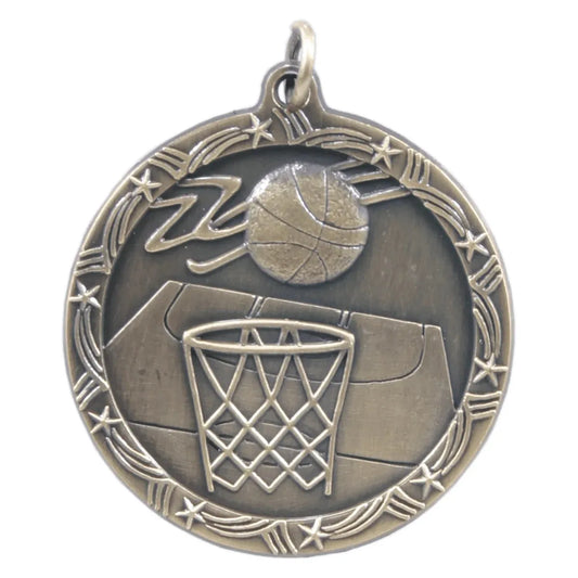 Antique Gold 1 3/4" Basketball Shooting Star Medal