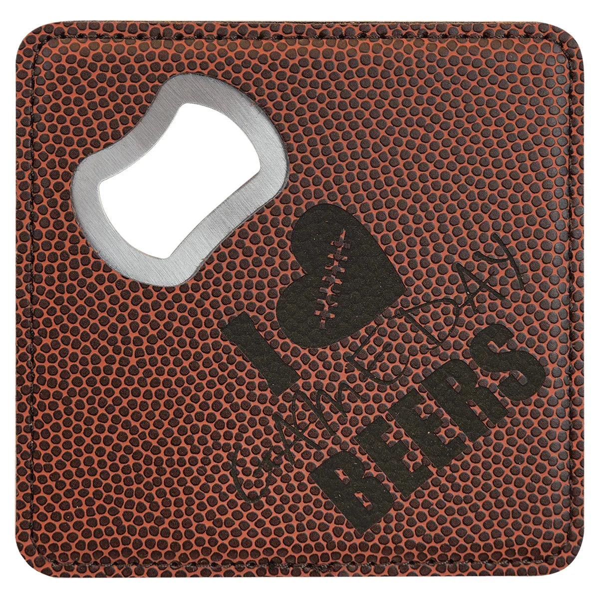 Football 4" x 4" Square Laserable Leatherette Coaster with Bottle Opener