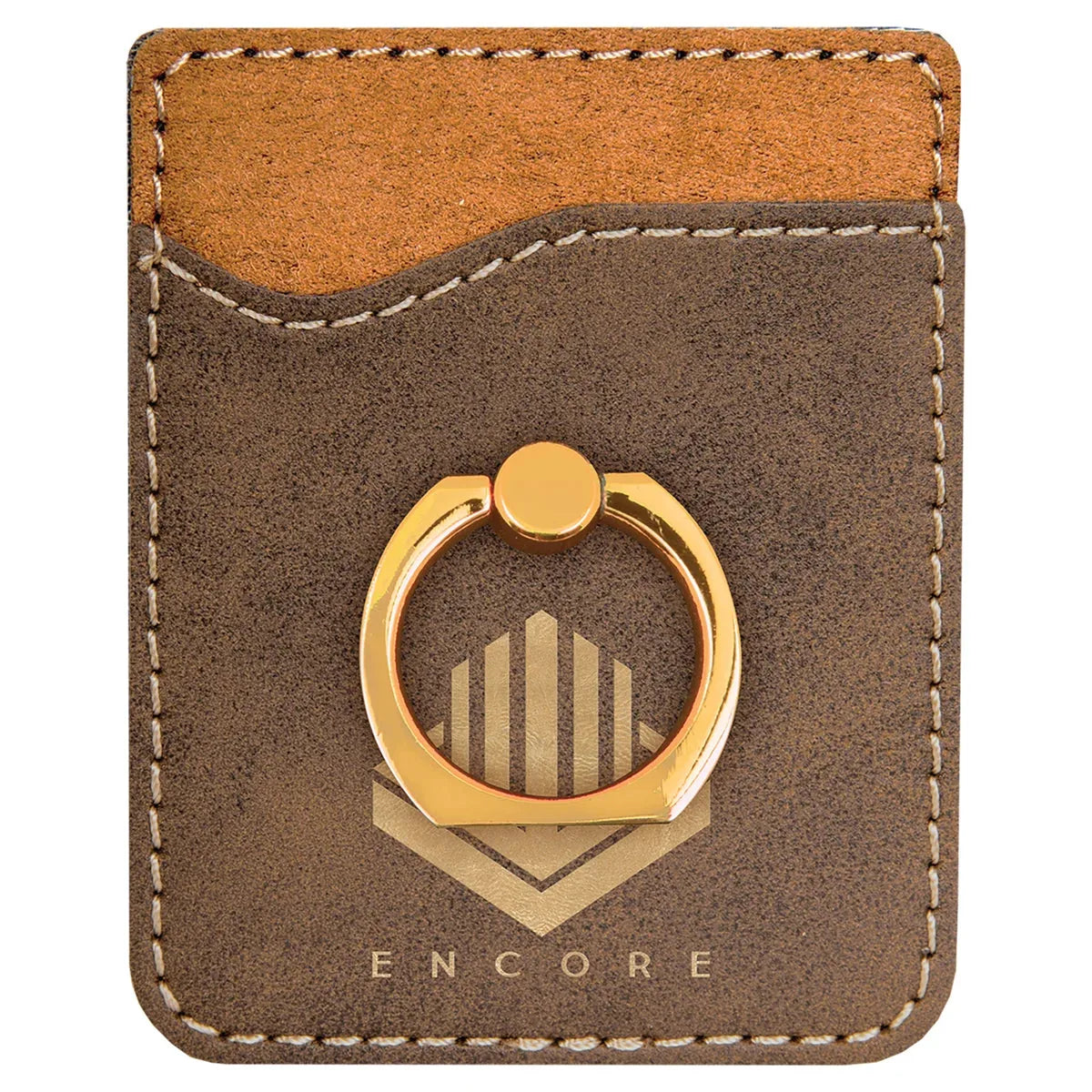 Rustic/Gold Laserable Leatherette Phone Wallet with Gold Phone Wallet with Silver Ring