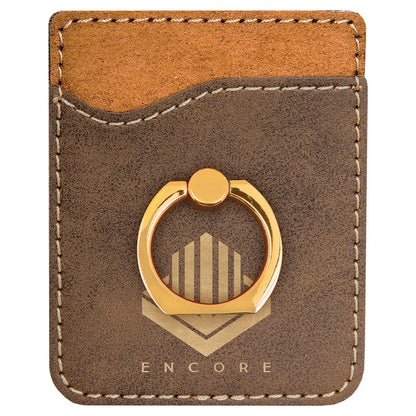 Rustic/Gold Laserable Leatherette Phone Wallet with Gold Phone Wallet with Silver Ring