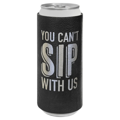 Black/Silver Laserable Leatherette Slim Beverage Holder