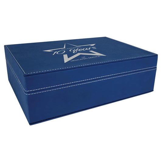 Blue/Silver 10 1/4" x 7 1/2" Laserable Leatherette Premium Gift Box