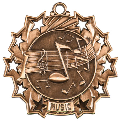 Antique Bronze 2 1/4" Music Ten Star Medal