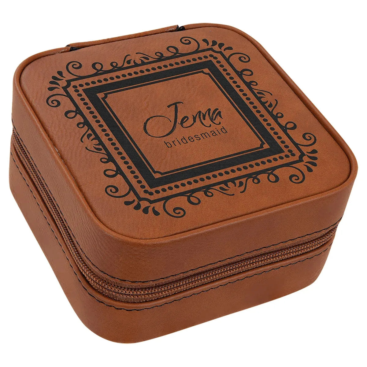 Rawhide 4" X 4" Laserable Leatherette Travel Jewelry Box with Tan Lining