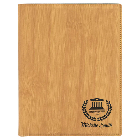 Bamboo 7" x 9" Laserable Leatherette Small Portfolio with Notepad