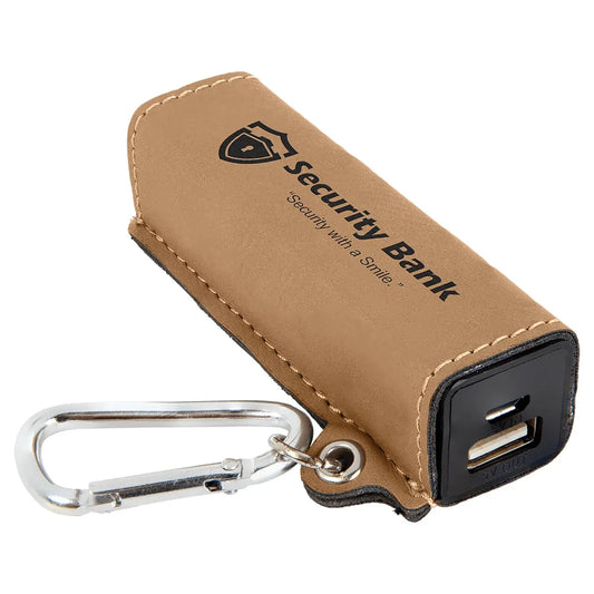 Light Brown Laserable Leatherette 2200 mAh Power Bank with USB Cord