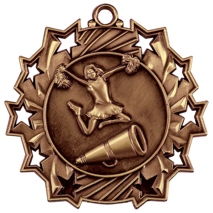 Antique Bronze 2 1/4" Cheer Ten Star Medal