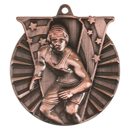 Antique Bronze 2" Wrestling Victory Medal