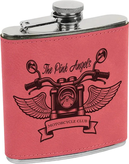 Pink Laserable Leatherette Stainless Steel 6 oz. Flask