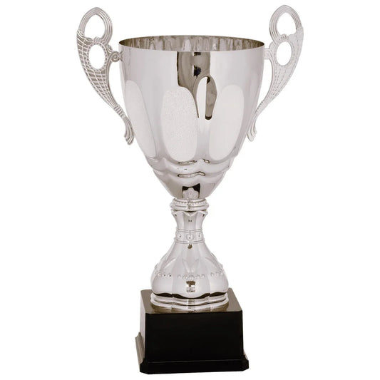 Silver 17 1/2" Completed Metal Cup Trophy on Plastic Base