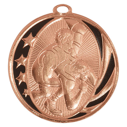 Bright Bronze 2" Wrestling Laserable MidNite Star Medal