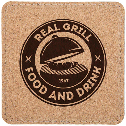 4" x 4" Square Cork Coaster with Stitching