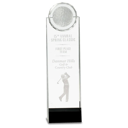 11 1/4" Clear/Black Crystal Standup with 3D Golfer