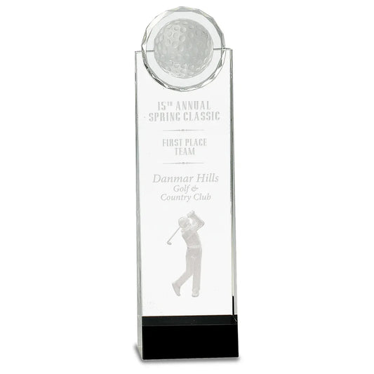 11 1/4" Clear/Black Crystal Standup with 3D Golfer