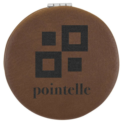 Dark Brown 2 1/2" Laserable Leatherette Compact Mirror