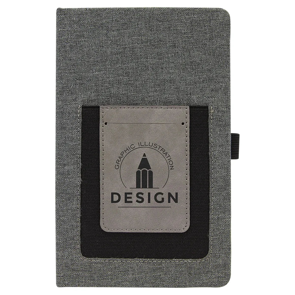 Gray w/Gray 5 1/4" x 8 1/4" Laserable Leatherette Journal with Cell/Card Slot
