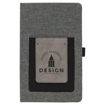 Gray w/Gray 5 1/4" x 8 1/4" Laserable Leatherette Journal with Cell/Card Slot