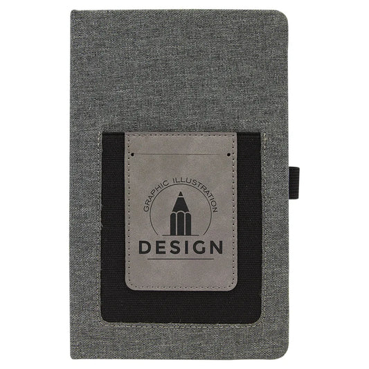 Gray w/Gray 5 1/4" x 8 1/4" Laserable Leatherette Journal with Cell/Card Slot
