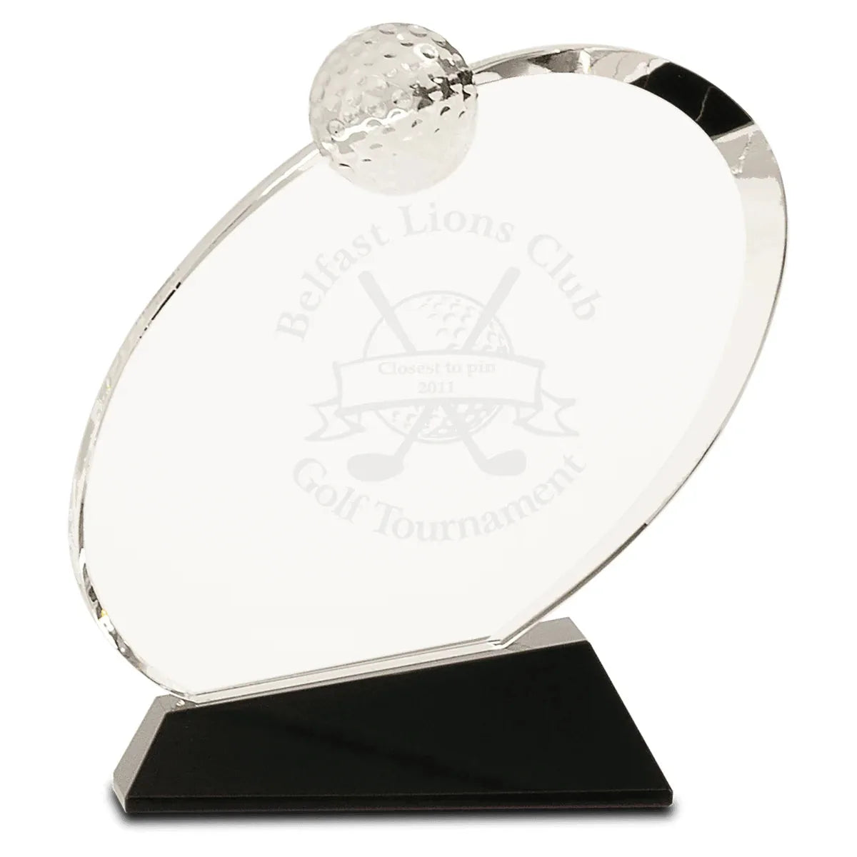 6" Clear Crystal Oblong Golf Award on Black Crystal Base