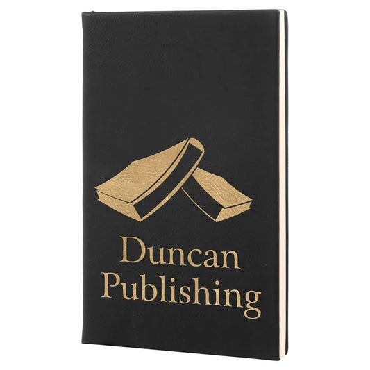 Black/Gold 5 1/4" x 8 1/4" Laserable Leatherette Journal with Lined Notepad