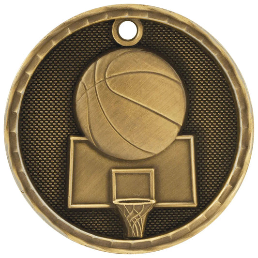 Antique Gold 2" 3D Basketball Medal