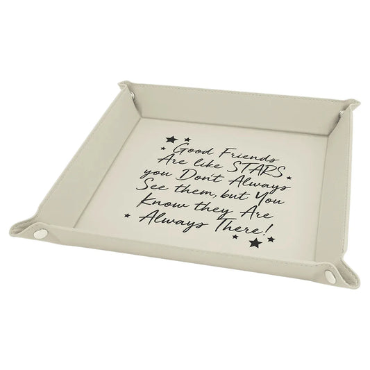 White/Black Laserable Leatherette Snap Up Tray with Silver 9" x 9" Snaps