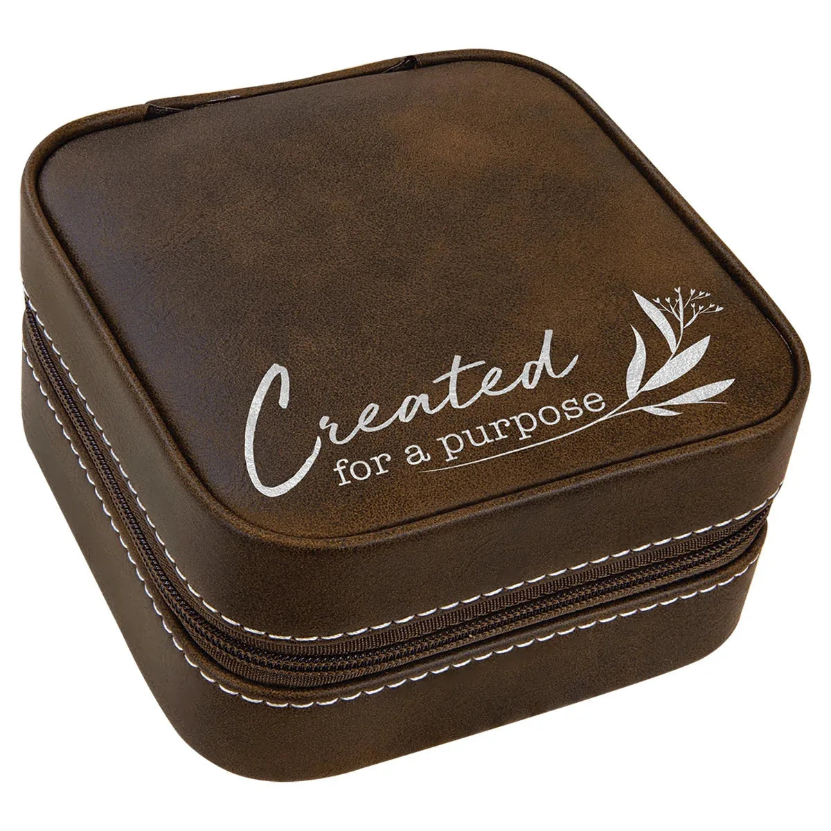 Rustic/Silver Laserable Leatherette Travel Jewelry Box with Black 4" X 4" Lining