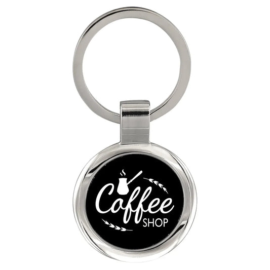 2 1/2" Black Laserable Round Keychain