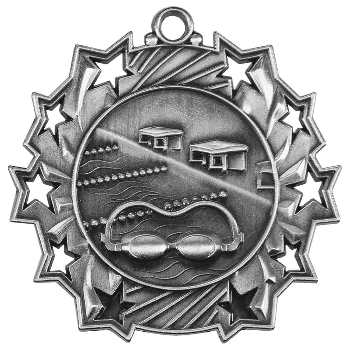 Antique Silver 2 1/4" Swimming Ten Star Medal