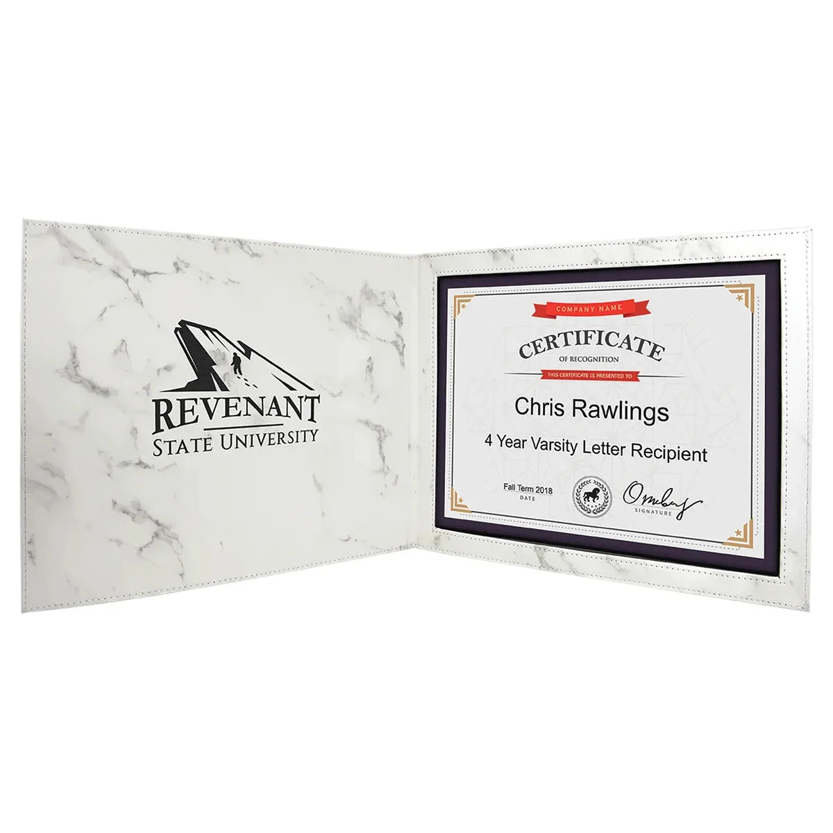 White Marble 9" x 12" Laserable Leatherette Certificate Holder for 8 1/2" x 11"