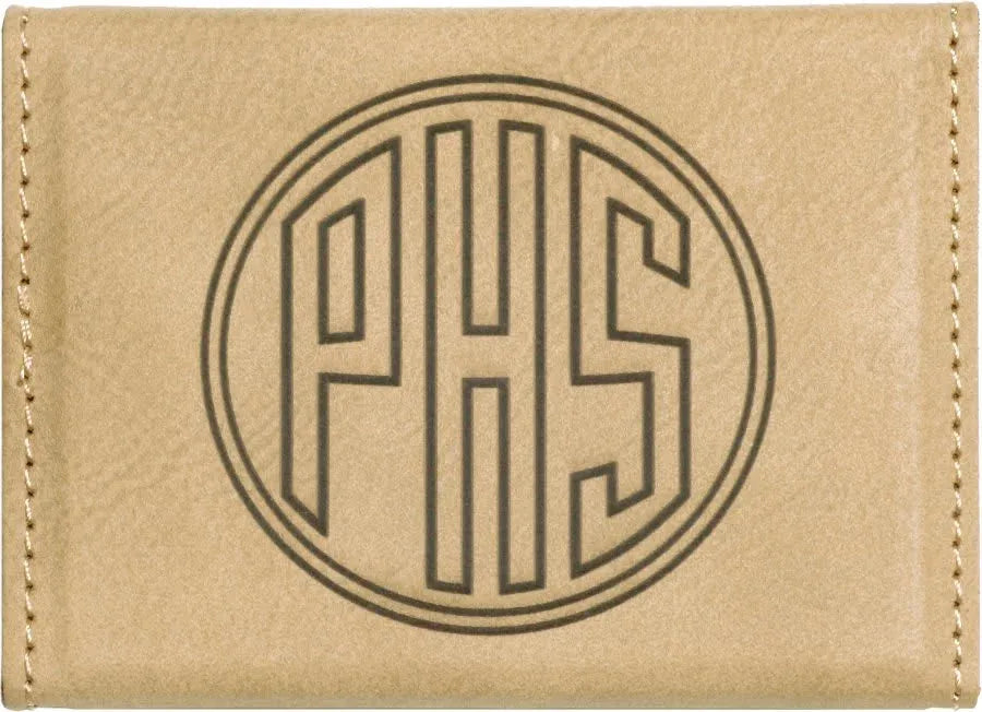 Light Brown 3 3/4" x 2 3/4" Laserable Leatherette Hard Business Card Holder