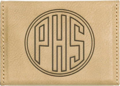 Light Brown 3 3/4" x 2 3/4" Laserable Leatherette Hard Business Card Holder