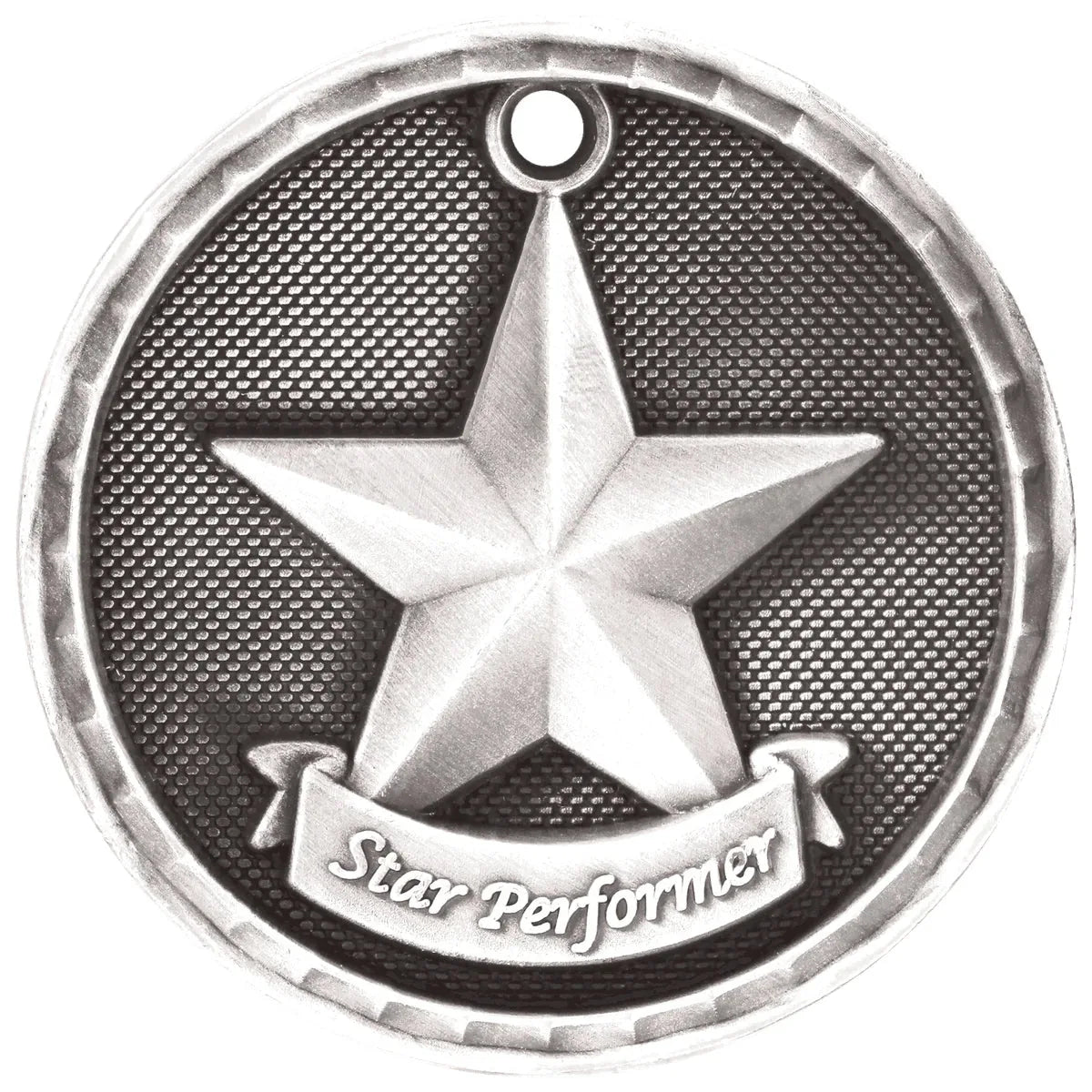 Antique Silver 2" 3D Star Performer Medal