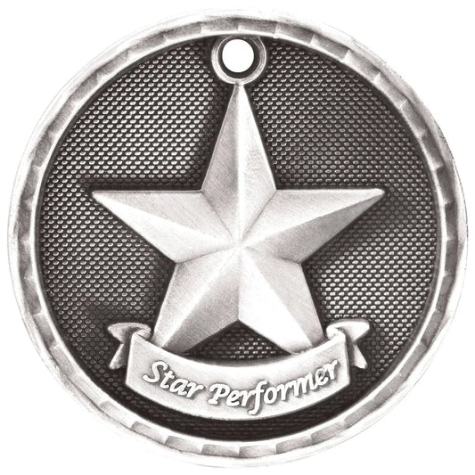Antique Silver 2" 3D Star Performer Medal
